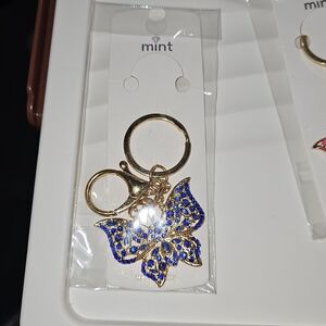 Mint Blue and Gold Butterfly Keychain